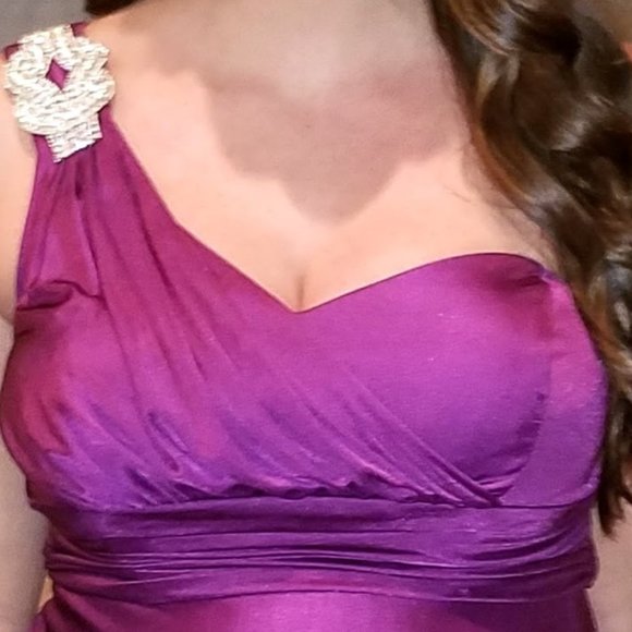 Escape by Joanna Cher Eggplant One Shoulder Empire dress - Picture 2 of 10